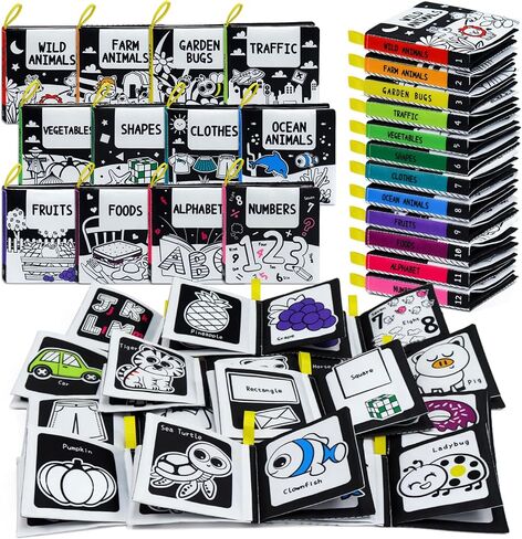 12PCS Soft Baby Books, Soft Cloth Books, Bath Toys, Crinkle Washable Non-Toxic Early Education Preschool Learning Toy for Newborns Babies Infants Toddlers Kids | Washable, Nontoxic, Educational Learning Toy, High Contrast Baby Book, Soft Books for Babies, in Kuwait