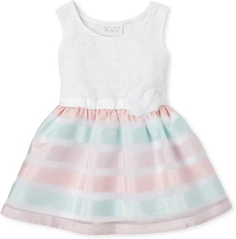The Children's Place Baby Toddler Girls Floral Mesh Stretch Jacquard Dress, CRYSTALMNT, 9-12 Months in Saudi Arabia