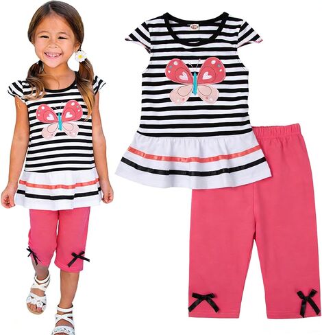 LUKYCILD Baby Girls Summer Clothes Casual Clothing Suit Short Sleeve Striped T-Shirt +Pants in Kuwait