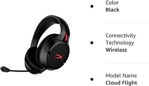 HyperX Cloud Flight - Wireless Gaming Headset, Battery Lasts Up to 30 hours of Use, Detachable Noise Cancelling Microphone, Red LED Light, Bass, Comfortable Memory Foam, PS4, PC, PS4 Pro (Renewed) in Saudi Arabia