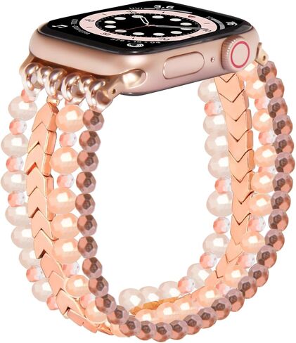 GEMEK Compatible with Apple Watch Band 38/40/41/42/44/45/49mm Women iWatch Bands Series 8/7/6/5/4/3/2/1, Handmade Beaded Elastic Stretch Pearl Bracelet Replacement Strap for Girls Wristband in Saudi Arabia