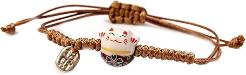 Maneki-neko سوار منسوج قابل للتعديل لطيف جرس السيراميك الخرز المنسوجة اليد مطرز محظوظ القط سيدة سوار التميمة المجوهرات in Saudi Arabia