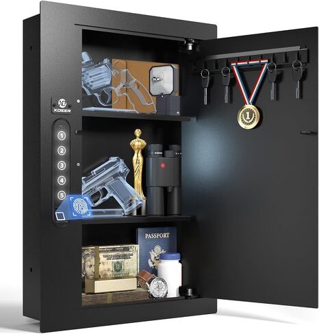 XDeer Security خزائن حائط مسطحة، خزائن مخفية في الحائط، خزائن بيومترية، خزائن بصمات الأصابع، خزائن إلكترونية مخفية مع لوحة مفاتيح رقمية لحماية المسدسات والمال والمجوهرات وجوازات السفر - للمنزل أو العمل in Kuwait