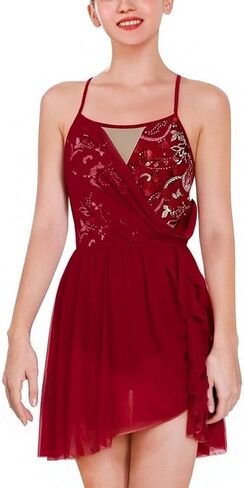 AFAVOM Sequin Flower Lyrical Dress for Women's Lyrical Contemporary Dance Costume Open Backless Asymmetric Flowy Tulle Skirt in Saudi Arabia