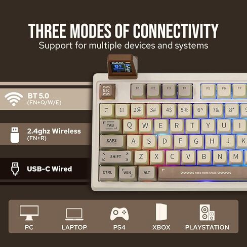 EPOMAKER RT100 97 Keys Gasket BT5.0/2.4G/USB-C لوحة مفاتيح ميكانيكية مع شاشة عرض قابلة للتخصيص، مقبض، مقبس قابل للتبديل السريع، بطارية 5000 مللي أمبير في الساعة لجهاز Win/Mac (أبيض عتيق، مفتاح اللمس الوستارية) in Saudi Arabia