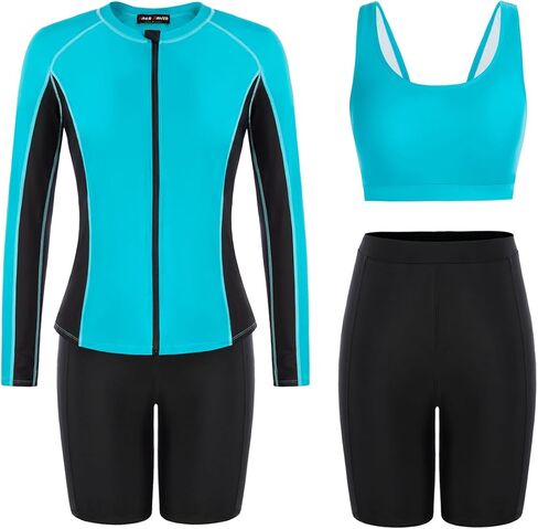 JACK SMITH Women's 3 Piece Long Sleeve Rash Guard Swimsuits Zip Front Bathing Suit Tankini Swimsuits UPF 50 in Kuwait