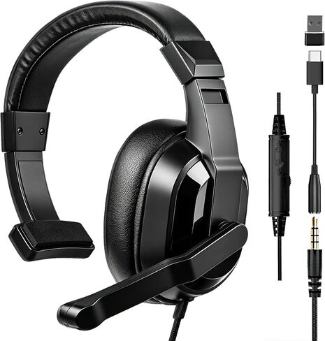 One Ear Gaming Headset for PS5/PS4/Xbox Series S/Xbox Series X, Megadream Wired Online Game Unilateral Headset, 50mm Drivers|Detachable Mic|3.5mm Headphone Jack for Switch Lite, Xbox One, Laptop/Phone in Kuwait