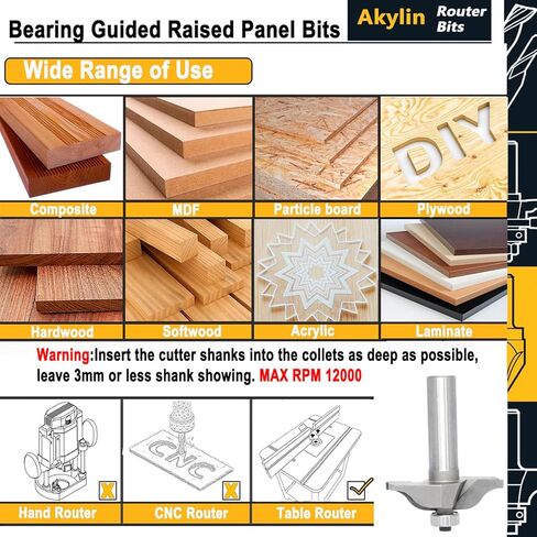 Akylin Raised Panel Cabinet Door Making Router Bits,1/2" Shank Ogee Molding, Cutting Dia. 2-3/4",Door & Window Router Bit,for Paneling Trimming, Routing in Saudi Arabia