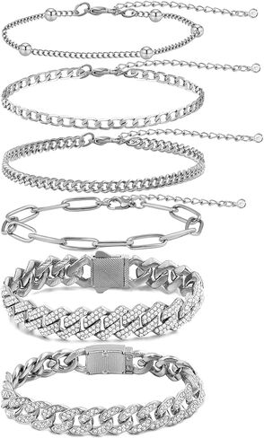 Gold Bracelets for Women, 14K Gold Plated Bracelets Sets for Women, 13mm/14mm Cuban Chain Bracelet Layered Link Chain Bracelets Pack Jewelry Full Diamond for Women Girls in Saudi Arabia