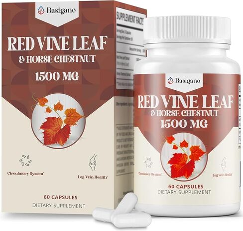 مكملات كبسولات مستخلص أوراق الكرمة الحمراء وكستناء الحصان (Vitis Vinifera) 1500 مجم - مستخلص ممتاز للأوردة الصحية والدورة الدموية والقلب والجلد (عبوة من قطعتين) in Saudi Arabia
