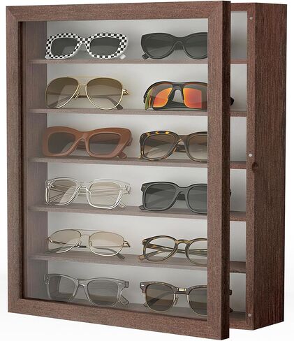 TJ.MOREE منظم نظارات شمسية مثبت على الحائط: 13 × 15.6 بوصة حافظة عرض نظارات خشبية ريفية حامل نظارات كبيرة صندوق تخزين النظارات، أبيض in Kuwait