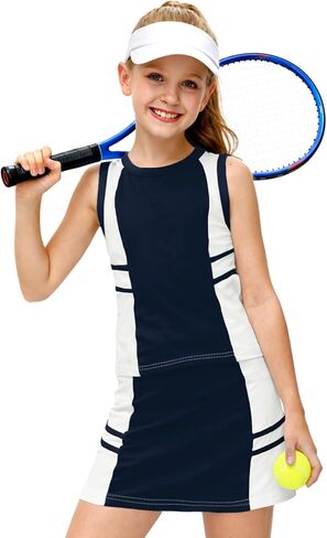 AOBUTE Girls Tennis Golf Outfit Tank Top and Skirt with Shorts Set 4-12 Years in Kuwait
