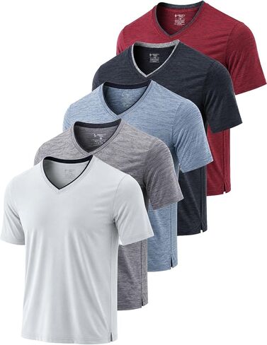 5 Pack Mens V-Neck Dry Fit T-Shirts, Active Athletic Short Sleeve Workout Tops, Performance Gym Tees (Available in Plus Size) in Saudi Arabia