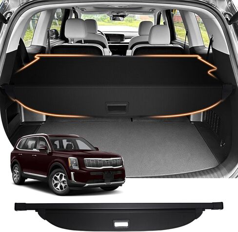 غطاء صندوق السيارة القوي متوافق مع غطاء الحمولة Kia Telluride 2024 2023 2022 2021 2020 ملحقات صندوق السيارة، غطاء درع أمان قابل للسحب، غطاء تونيو أسود بدون فجوة in Saudi Arabia