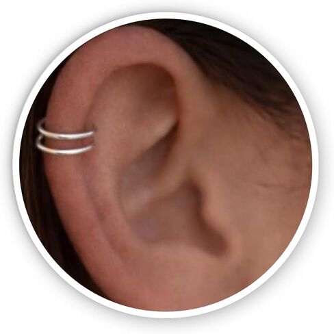 Tiny Silver Double Hoop Helix Ring - 20 Gauge Snug Double Helix Piercing - Thin Hammard Silver Helix Hoop in Saudi Arabia