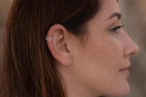 Tiny Silver Double Hoop Helix Ring - 20 Gauge Snug Double Helix Piercing - Thin Hammard Silver Helix Hoop in Saudi Arabia