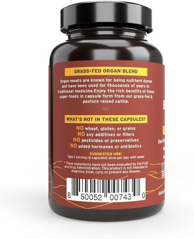 Paleo Pro O.G. Blend Premium Beef Organs Capsules, Kidney, Heart, Liver, Spleen and Pancreas from Grass Fed & Pastured Cows, Dietary Supplement, No Added Hormones or Antibiotics, 180 Capsules in Saudi Arabia