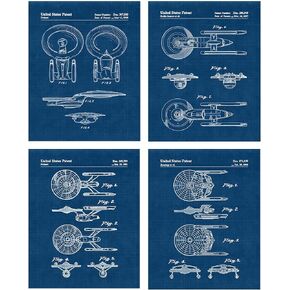 Vintage Star Vessels Patent Prints, Set of 4 (8x10) Unframed Photos, Wall Art Decor Gifts Under 20 for Home Office Garage Shop Man Cave College Student Teacher Comic-Con Movies Trek Trekkie Fan in Kuwait