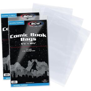 BCW Current/Modern Comic Bags - 200 ct | Acid-Free Modern Comic Bags for Current Issues | Exterior 6 7/8 x 10 1/2 inches | Crystal Clear Protection for Your Comic Collection in Kuwait