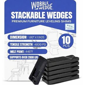 حشوات بلاستيكية صلبة من Wobble Wedges، 75 عبوة - صُنعت في الولايات المتحدة الأمريكية - حشوات متعددة الأغراض لتحسين المنزل والعمل - إسفين بلاستيكي، حشوات الطاولة، حشوات المرحاض، مستويات الأثاث، وأقدام التسوية - أسود in Kuwait