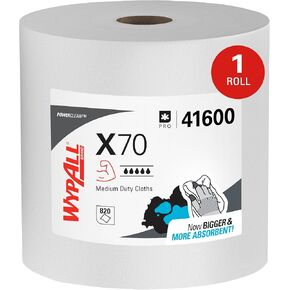 قماش WypAll Power Clean X70 متوسط ​​التحمل (41600)، بكرة ضخمة، أداء طويل الأمد، أبيض، لفة واحدة، 870 ورقة in Kuwait