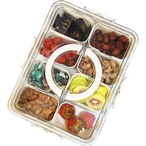 Divided Clear Snackle Box Container, Serving Tray with Lid & Handle, Charcuterie Board Container Storage Organizer for Fruit, Candy, Veggie, Nuts & Snacks, Perfect for Party, Travel, & Picnic in Saudi Arabia
