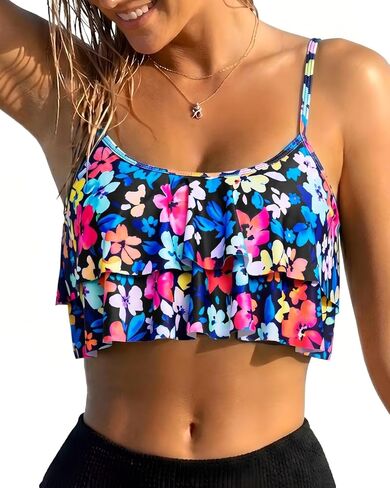 Tempt Me Ruffled bikini Top Flounce Swim Top Falbala ملابس السباحة تانك توب للنساء in Saudi Arabia