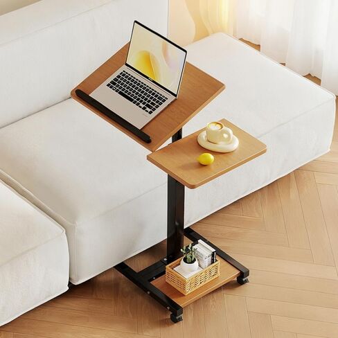 Adjustable C Table Sofa Side Bedside Table, Hospital Bed Table Rolling Tray with Storage, Mobile Computer Desk Laptop Table with Wheels for Home Use(Grey) in Saudi Arabia