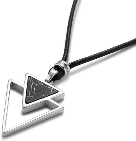 Handmade Long Black Cord Necklace For Men With Triangle Pendant - Black Cord Necklace For Men - Geometric Necklace For Men By Galis Jewelry in Saudi Arabia