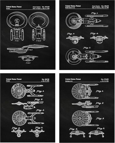 Vintage Star Vessels Patent Prints, Set of 4 (8x10) Unframed Photos, Wall Art Decor Gifts Under 20 for Home Office Garage Shop Man Cave College Student Teacher Comic-Con Movies Trek Trekkie Fan in Saudi Arabia