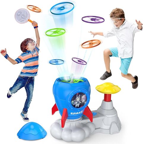 Outdoor Toys for Kids Ages 3-8: Flying Disc Launcher Toy Chasing Games - Summer Outside Yard Activities Chasing Toy for Toddlers Ages 3 4 5 6 7 8 Backyard Games Birthday Gift for Boys Girls, Blue in Saudi Arabia