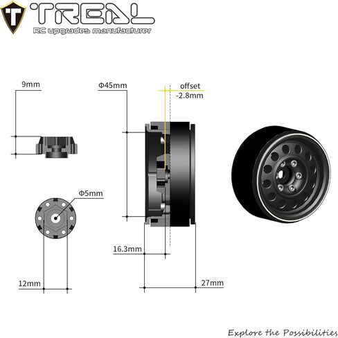 Treal Metal 1.9 Beadlock Wheel Rims 4pcs Vintage Design Wheel Hub for Wagon Wheel 1:10 RC Crawler -Type I (Black) in Saudi Arabia