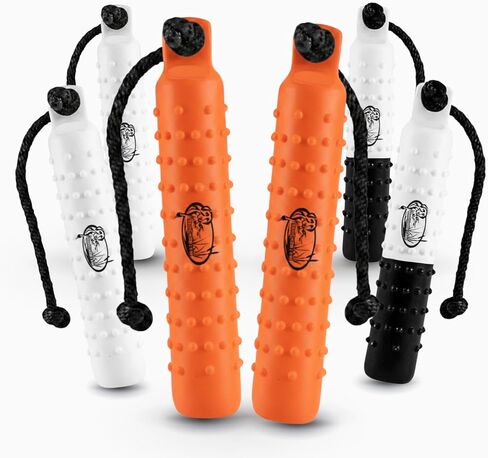 Dog Bumpers - 6X 2-Inch Weighted Plastic Retrieving Dummies with Throw Ropes - 2 White, 2 Orange, and 2 Black/White - Essential Training Gear for Dog Retrieval in Saudi Arabia