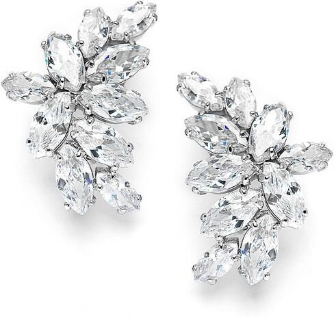 Mariell Gold Clip-On Cubic Zirconia Crystal Bridal Earrings, Marquis Shape CZ Curved Clusters, Non-Pierced Earrings for Wedding, Bridesmaids, Homecoming, Mother of the Bride in Kuwait