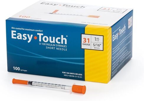 EasyTouch U-100 Insulin Syringe with Needle, 31G 1cc 5/16-Inch (8mm), Box of 100 in Saudi Arabia