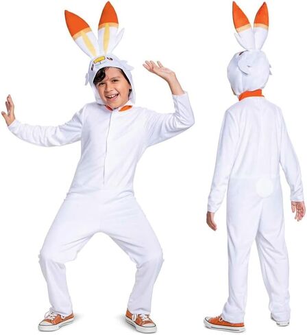 زي Scorbunny Pokemon للأطفال، بدلة بوكيمون الرسمية ذات القلنسوة مع الأذنين in Kuwait