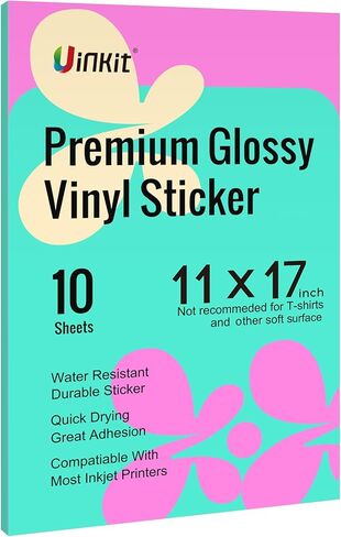 Uinkit Premium Vinyl Sticker for Inkjet Printer 11x17inch Glossy White Sticker Paper 10Sheets Waterproof Vivid Colors in Saudi Arabia