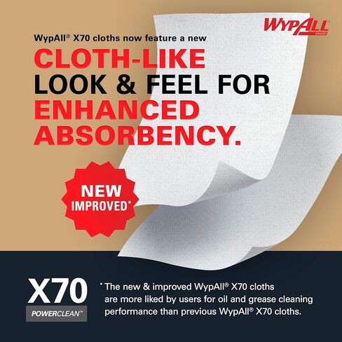 قماش WypAll Power Clean X70 متوسط ​​التحمل (41600)، بكرة ضخمة، أداء طويل الأمد، أبيض، لفة واحدة، 870 ورقة in Kuwait