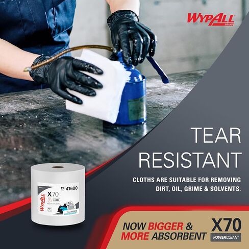 قماش WypAll Power Clean X70 متوسط ​​التحمل (41600)، بكرة ضخمة، أداء طويل الأمد، أبيض، لفة واحدة، 870 ورقة in Kuwait