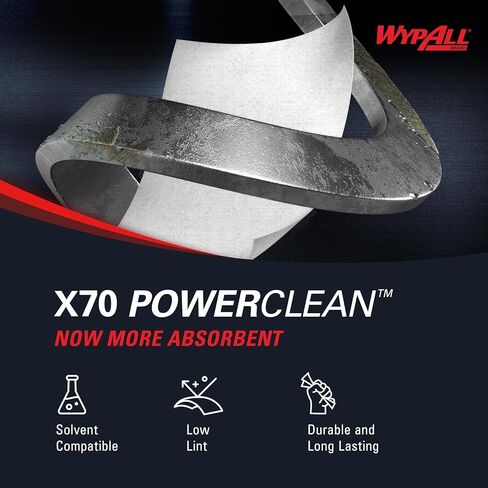 قماش WypAll Power Clean X70 متوسط ​​التحمل (41600)، بكرة ضخمة، أداء طويل الأمد، أبيض، لفة واحدة، 870 ورقة in Kuwait