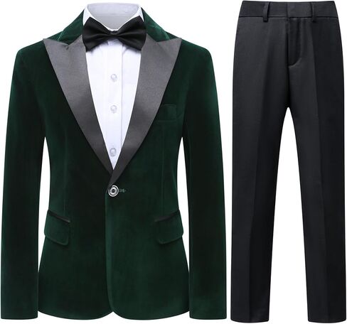 SWOTGdoby Boys Velvet Suit Green Blue Red Colors Formal Peak Lapel 2 Pieces Suit Set Blazer Pants in Saudi Arabia