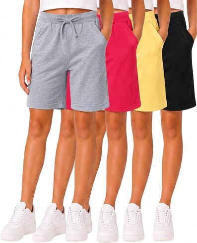 Real Love Girls' Active Shorts - 4 Pack French Terry Bermuda Shorts (Size: 7-16) in Saudi Arabia
