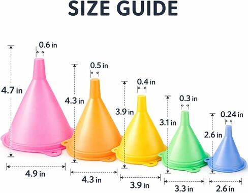 iSnuff Kitchen Funnel Set with 5 Sizes, Small to Large Plastic Cooking Funnel with Narrow Spout for Filling Bottles, Jars, Bowls, Spices, Powder Funnels, Essential Oils in Saudi Arabia