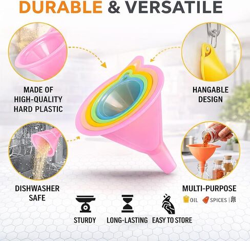 iSnuff Kitchen Funnel Set with 5 Sizes, Small to Large Plastic Cooking Funnel with Narrow Spout for Filling Bottles, Jars, Bowls, Spices, Powder Funnels, Essential Oils in Saudi Arabia
