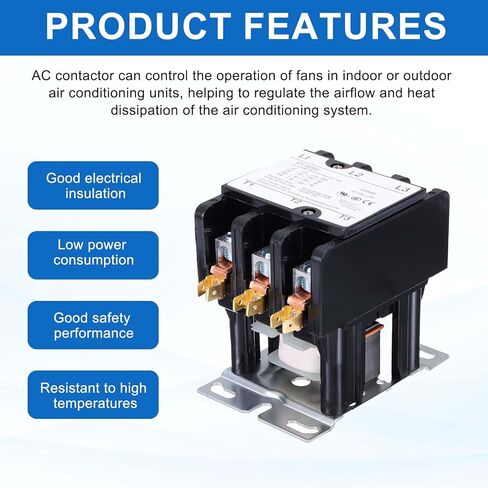 DMIOTECH HVAC Touchor ، 3 عمود FLA 50 أمبير 120 فولت لفائف مكيف مكيف موصل محرك مكثف محرك AC محدد الغرض ، UL مدرج in Saudi Arabia