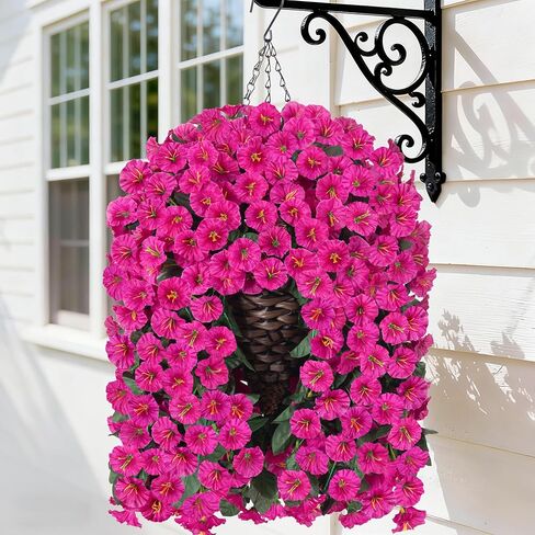 Artificial Fake Fall Hanging Flowers Plants Baskets for Outdoor Outside, Autumn Faux Silk Orange Morning Glory in Planter UV Resistant Look Real for Home Porch Patio Balcony Yard Decor in Saudi Arabia