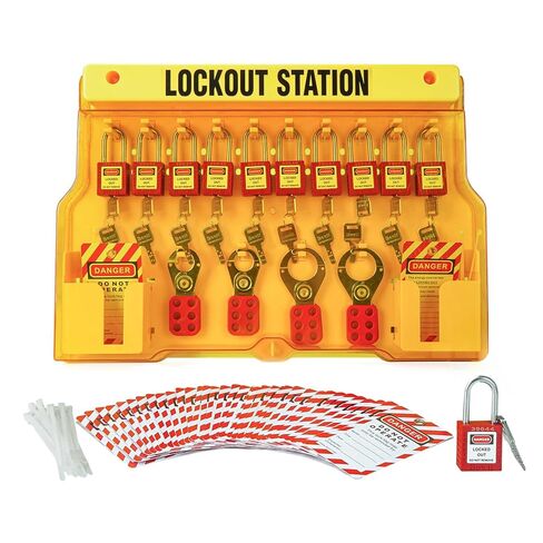 محطة تأمين Tagout مع 10 أقفال أمان، 4 مشابك، 40 علامة قفل، 40 ربطة عنق من النايلون، محطة Loto لـ 10 أقفال أمان، إمداد أمان القفل للامتثال لإدارة السلامة والصحة المهنية (OSHA) in Kuwait