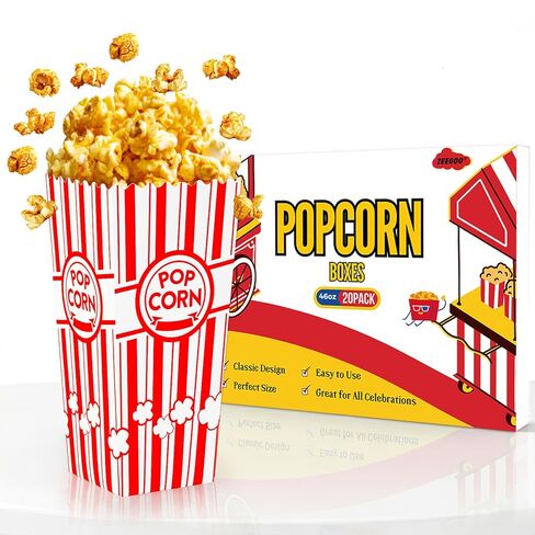 ZEEGOO 16 Pack Popcorn Boxes, 46 Oz Capacity Popcorn Bucket Containers, Durable and Convenient Movie Night Supplies, for Popcorn Lovers, Family Party, Social Events in Kuwait