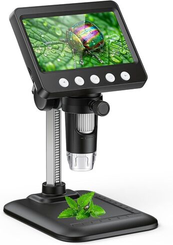 مجهر رقمي بشاشة LCD مقاس 4.3 انش للبالغين، مجهر سكايير للعملات المعدنية تكبير 50 مرة - 1000 مرة مع 8 مصابيح LED قابلة للتعديل، مجهر USB لنظام التشغيل ويندوز/ ماك او اس in Saudi Arabia