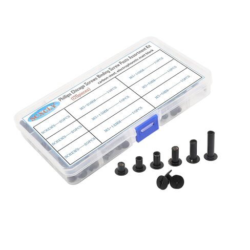 SCXCLY 120pcs Chicago Screws Binding Screw Posts Assortment Kit, 6 Sizes(M5 x 6/10/15/25/30/45m), Carbon Steel Electrophoretic (Black) in Saudi Arabia